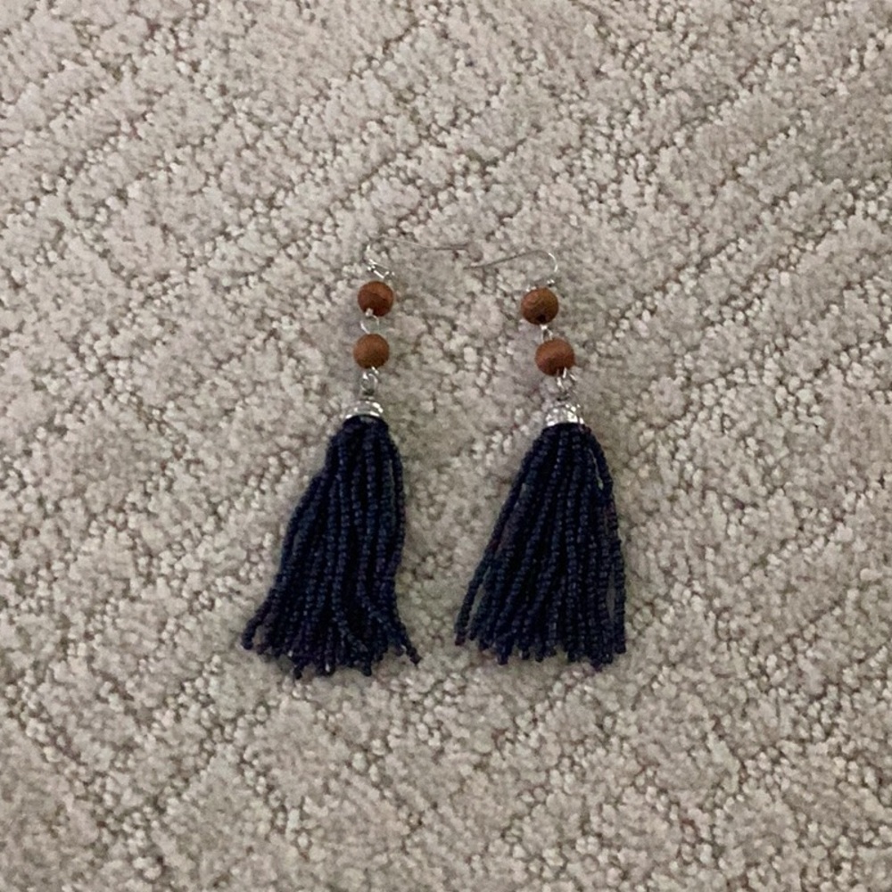 ⭐️ 2 for $10 Navy Blue Tassel Earrings with Brown Beads new in box